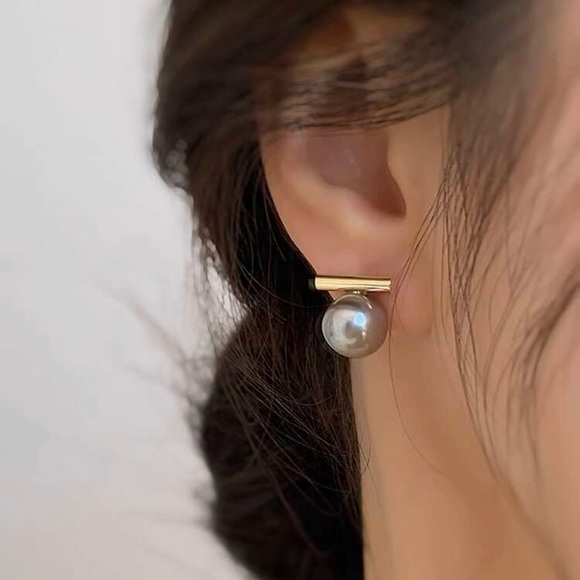 1pair Copper Imitation Pearl Grey Color Women's Light Luxury Elegant Versatile - Picture 1 of 13